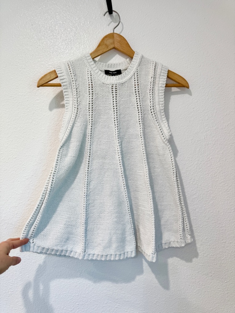 ME+EM Chunky Cotton Swing Knit Sweater Vest White S Textured Minimalist Coastal